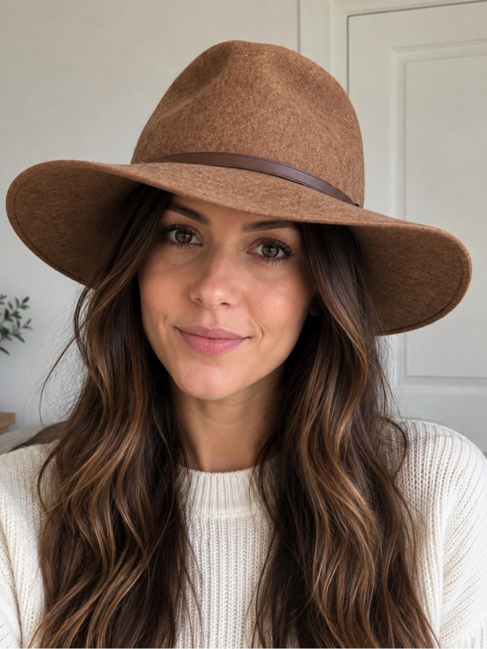 ALDO Camel Brown 100% Wool Fedora Hat Wide Brim Western Boho